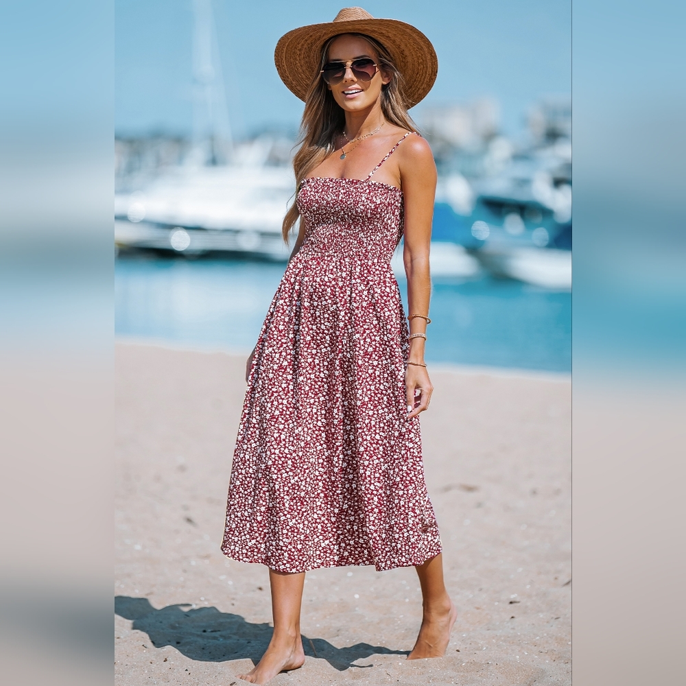 Ditsy Floral Smocked Midi Dress